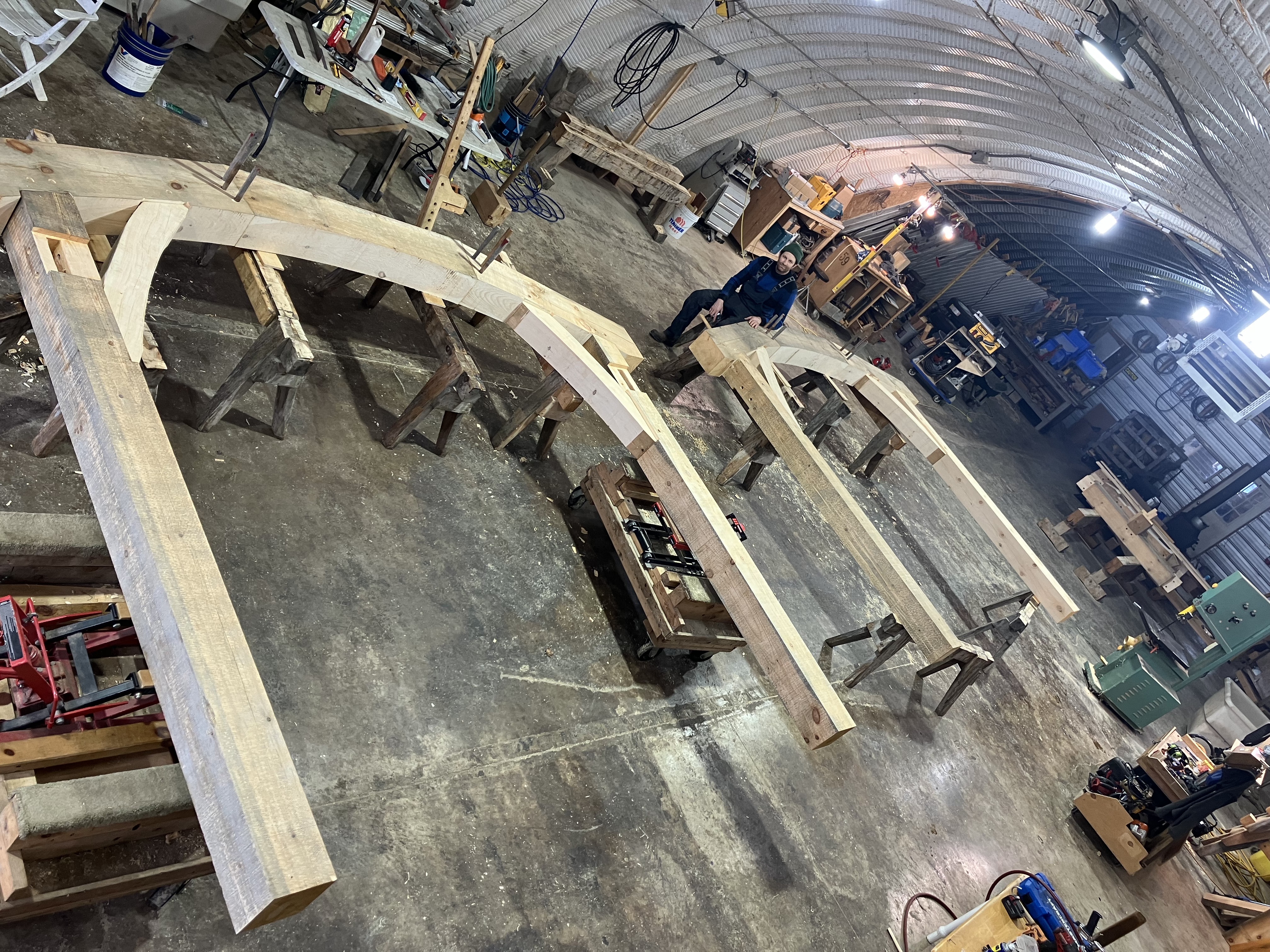 entry trusses assembled in workshop