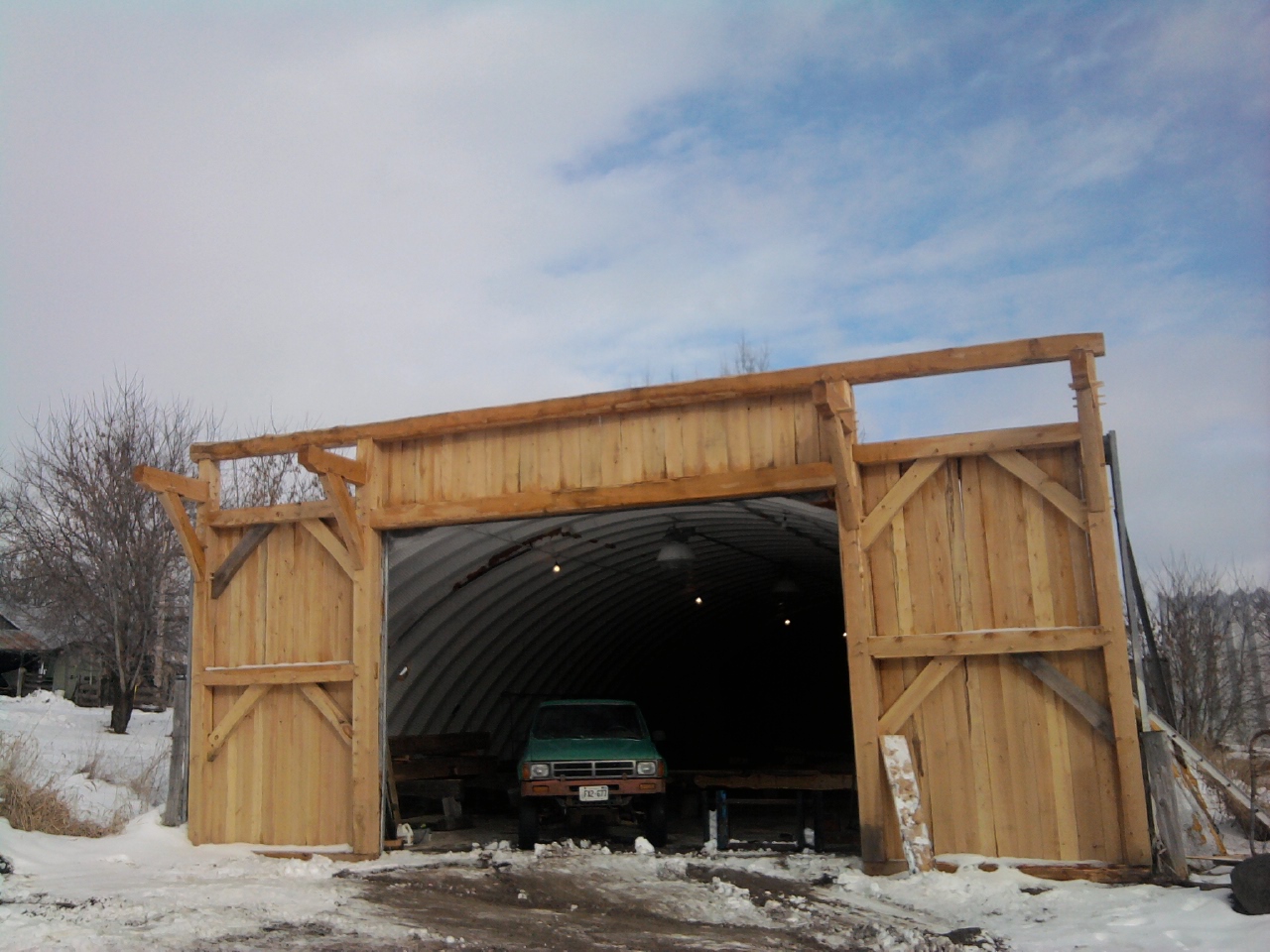 toyota truck in shop door